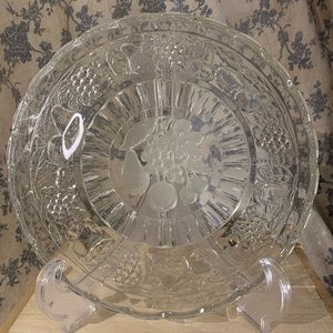 VTG Imperial Glass Pressed Glass 9" Paneled Bowl Frosted Fruit Scalloped Rim